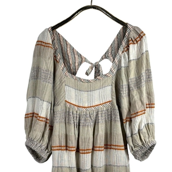 FREE PEOPLE COSY STRIPED COTTON BOHO 3/4 BALLOON SLEEVE MINI DRESS - Picture 6 of 12